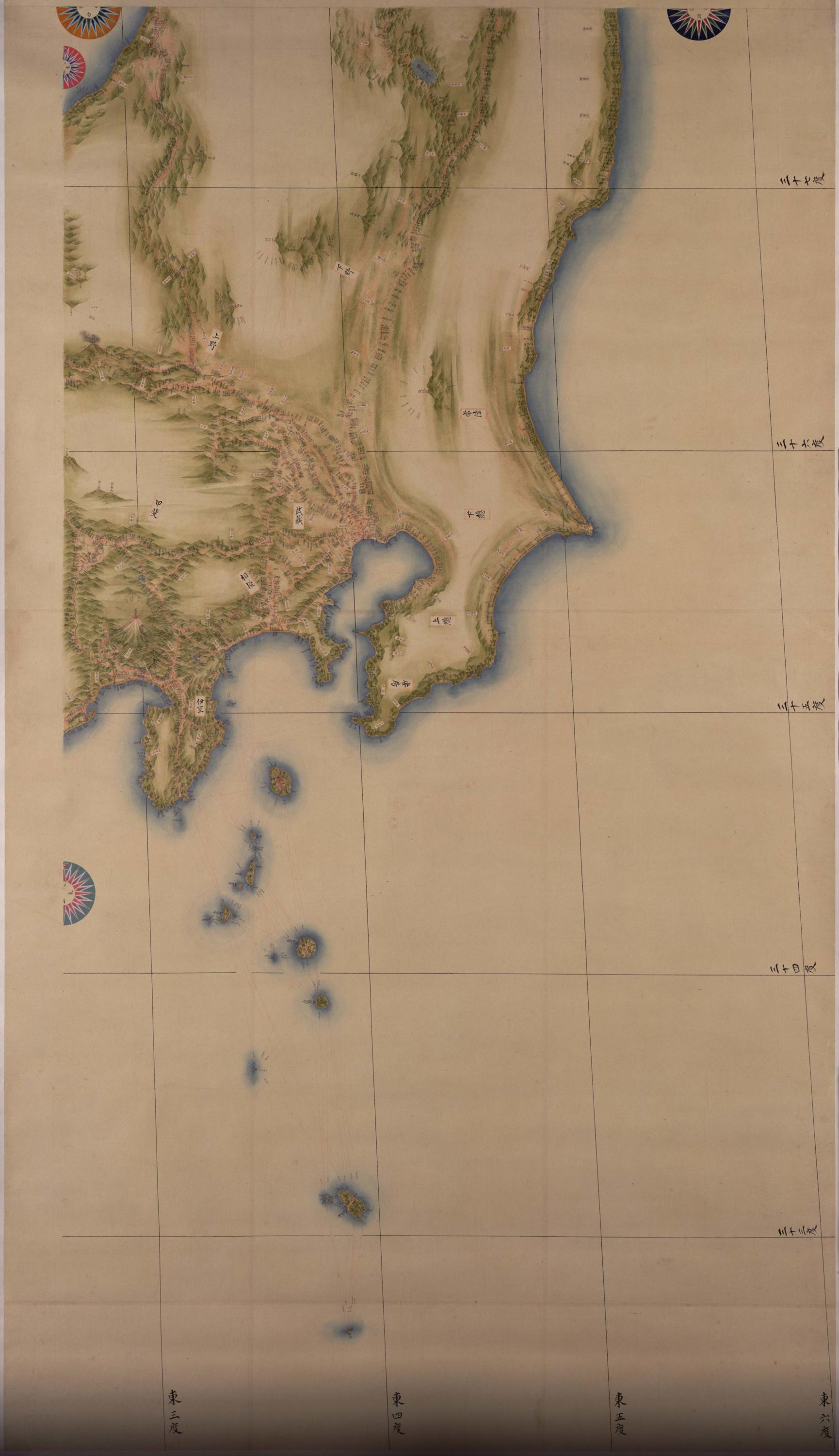 日本沿海輿地図（中図） 関東（重文・伊能忠敬測量図のうち）（東京国立博物館蔵　江戸時代）